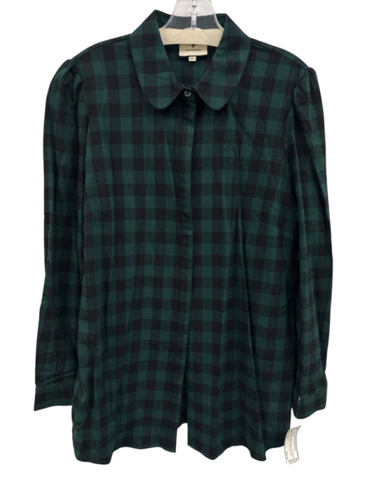 Tuckernuck Size XXL Green & Black Print Cotton Button Down Gingham Collared Top Green & Black Print / XXL