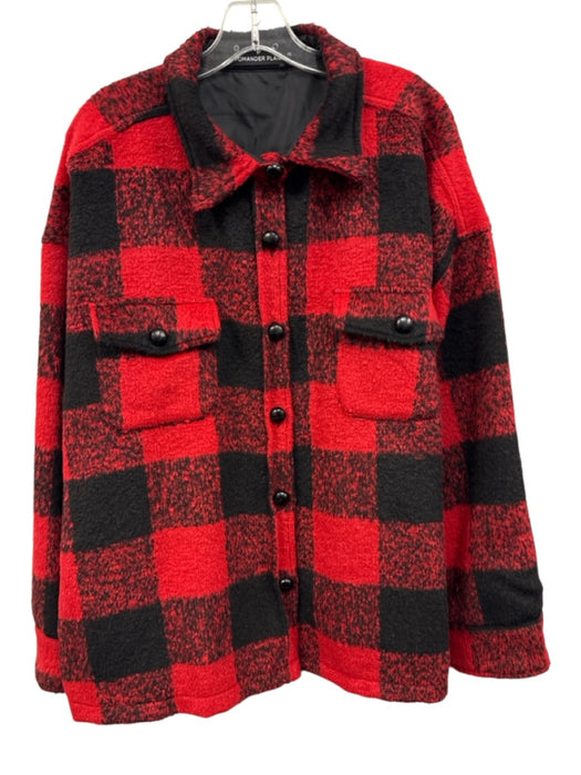 Pomander Place Size XXL Red & Black Print Polyester Button Down Plaid Jacket Red & Black Print / XXL
