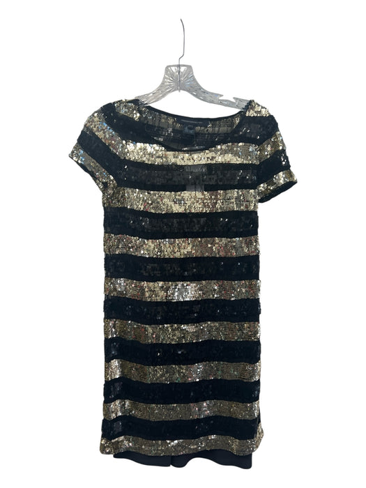 French Connection Size 6 Black & Gold Polyester Sequins Short Sleeve Dress Black & Gold / 6