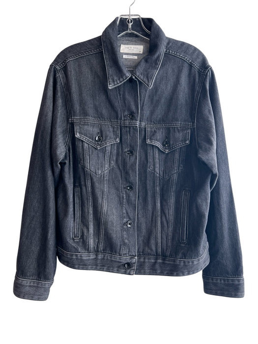 Rag & Bone Size S Black Wash Cotton Blend Denim Button Front Collared Jacket Black Wash / S