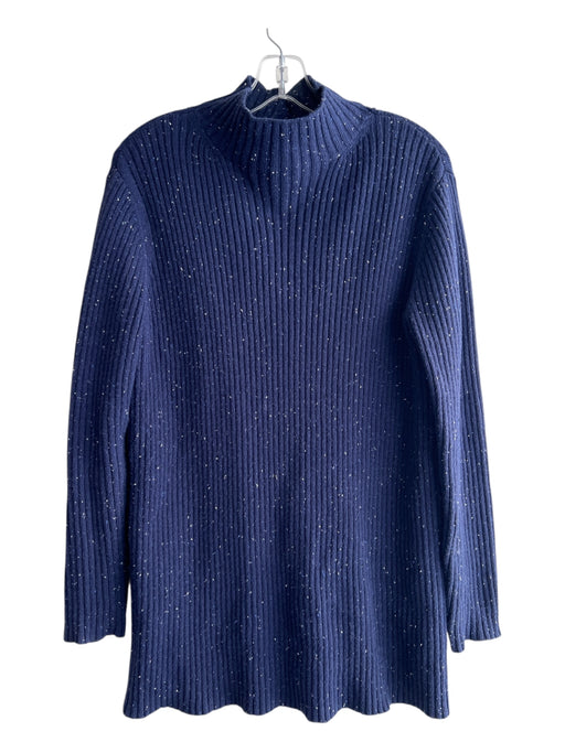 Halogen Size M Navy Cotton Blend Mock Neck Long Sleeve Ribbed Speckled Sweater Navy / M