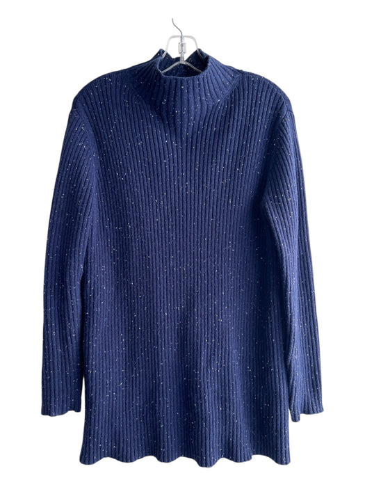 Halogen Size M Navy Cotton Blend Mock Neck Long Sleeve Ribbed Speckled Sweater Navy / M