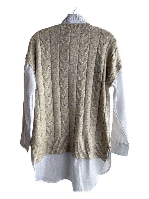 Rachel Zoe Size S Beige & White Polyester & Cotton Collared Layered Sweater Beige & White / S