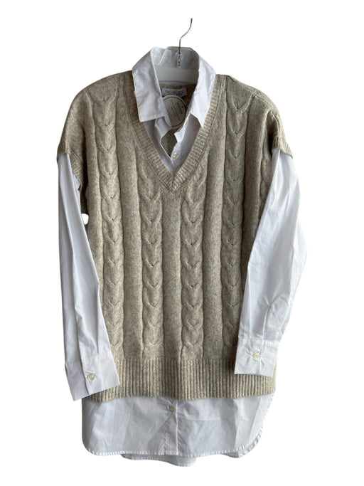 Rachel Zoe Size S Beige & White Polyester & Cotton Collared Layered Sweater Beige & White / S