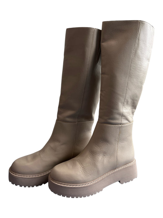 Matisse Shoe Size 8 Beige Leather & Manmade Almond Toe Knee High Platform Boots Beige / 8