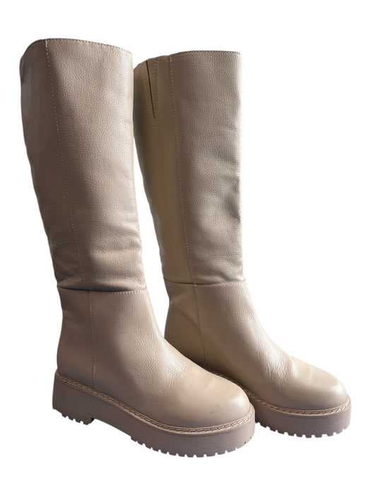Matisse Shoe Size 8 Beige Leather & Manmade Almond Toe Knee High Platform Boots Beige / 8