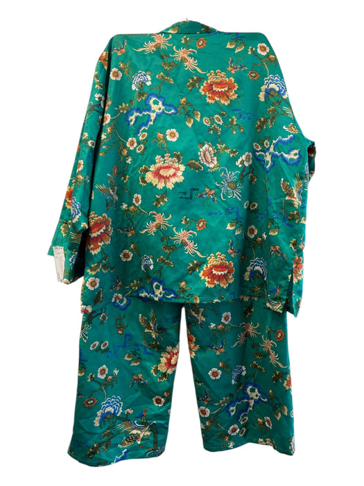 Natori Size M Green Polyester Button Down Long Sleeve Wide Leg Floral Pajamas Green / M