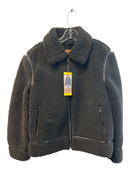 Bearpaw Size S Black Polyester Faux Fur Zip Front Long Sleeve Coat Black / S