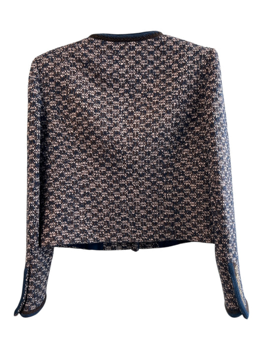 Elie Tahari Size S Navy & Brown Wool Blend Tweed Round Neck buttondown Jacket Navy & Brown / S