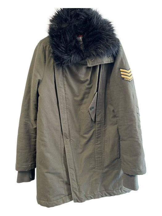 Zadig & Voltaire Size S Army Green Cotton Faux Fur Collar Double Breast Coat Army Green / S