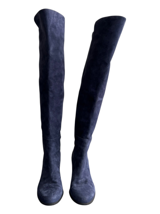 Stuart Weitzman Shoe Size 7 Navy Suede Elastic Back Almond Toe Knee High Boots Navy / 7