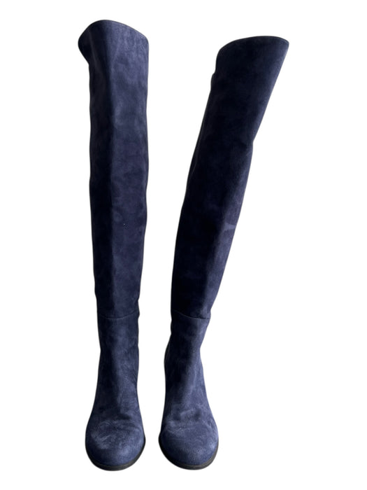 Stuart Weitzman Shoe Size 7 Navy Suede Elastic Back Almond Toe Knee High Boots Navy / 7