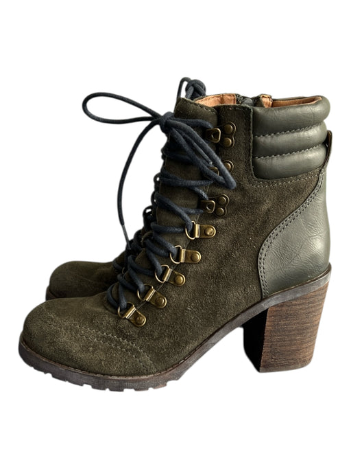 Lucky Brand Shoe Size 7 Army Green Suede Above Ankle lace up Side Zip Boots Army Green / 7