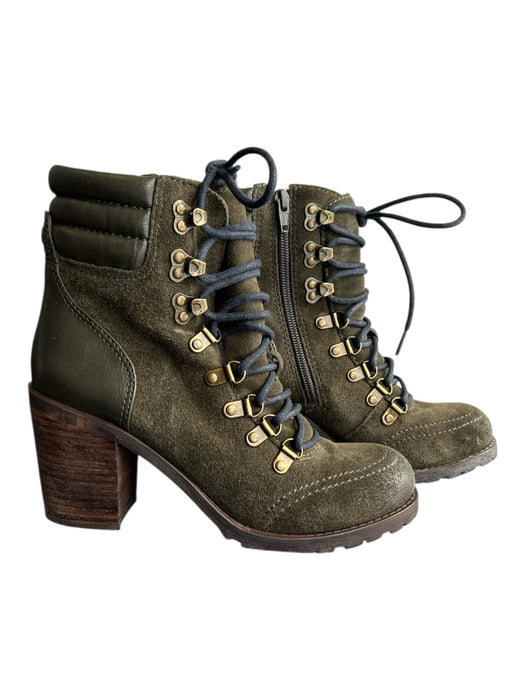 Lucky Brand Shoe Size 7 Army Green Suede Above Ankle lace up Side Zip Boots Army Green / 7