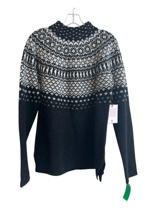 Tabitha Webb Size M Black & Gray Lambs Wool Blend Fair Isle Mock Neck Sweater Black & Gray / M
