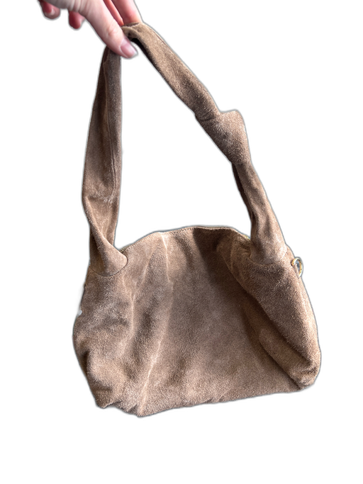 No Brand Taupe Brown Suede Genuine leather knot strap Zip closure Shoulder Bag Taupe Brown / S