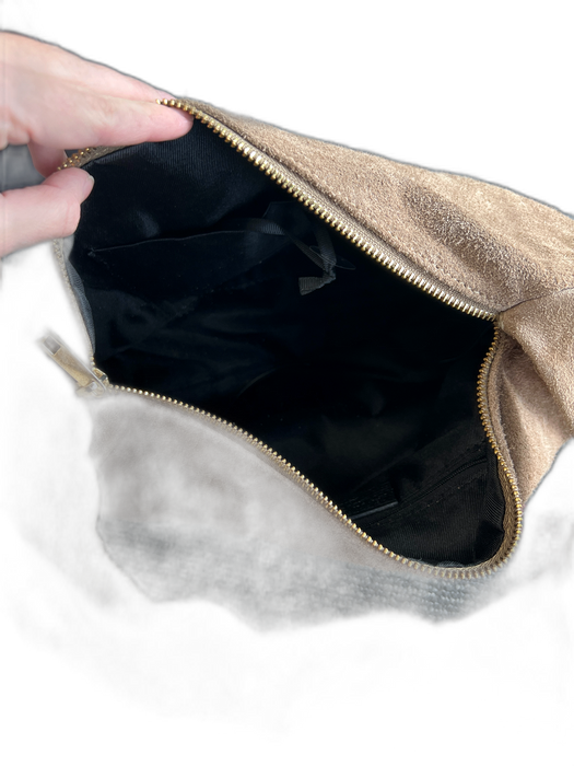 No Brand Taupe Brown Suede Genuine leather knot strap Zip closure Shoulder Bag Taupe Brown / S