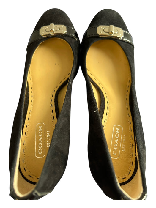 Coach Shoe Size 7 Black Suede silver tone hardware Turn Lock Round Toe Pumps Black / 7