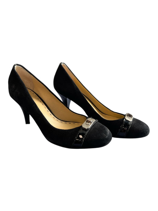 Coach Shoe Size 7 Black Suede silver tone hardware Turn Lock Round Toe Pumps Black / 7