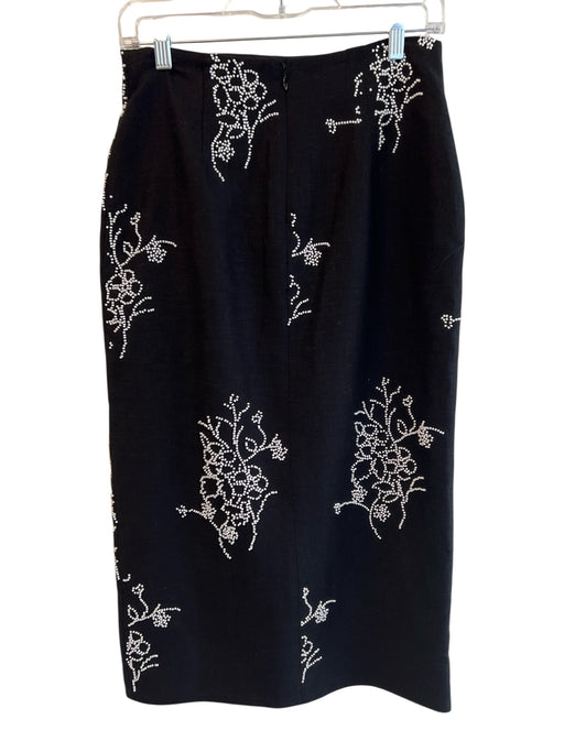 Milly Size 4 Black & White Viscose Blend Back Zip Beading Slit Maxi Skirt Black & White / 4