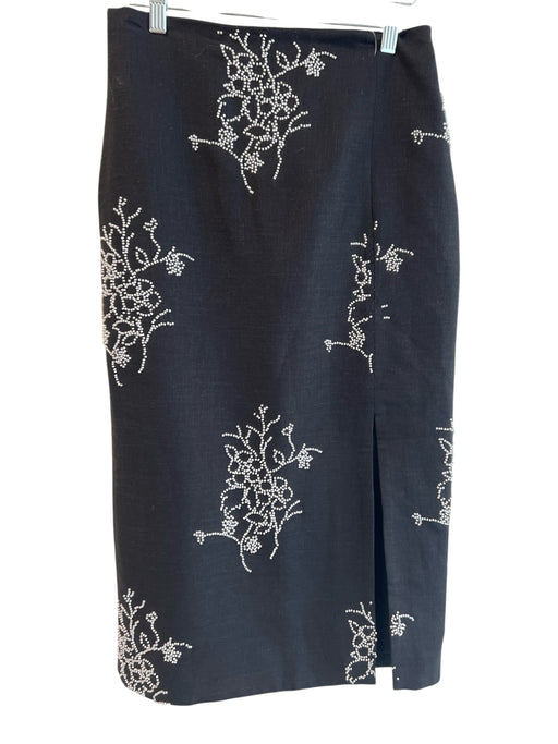 Milly Size 4 Black & White Viscose Blend Back Zip Beading Slit Maxi Skirt Black & White / 4