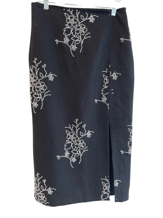 Milly Size 4 Black & White Viscose Blend Back Zip Beading Slit Maxi Skirt Black & White / 4