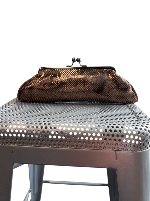 Whiting & Davis Bronze Silver Chain Clutch Snap Closure Bag Bronze / Small