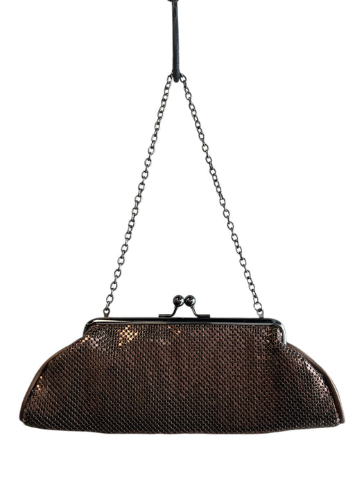Whiting & Davis Bronze Silver Chain Clutch Snap Closure Bag Bronze / Small
