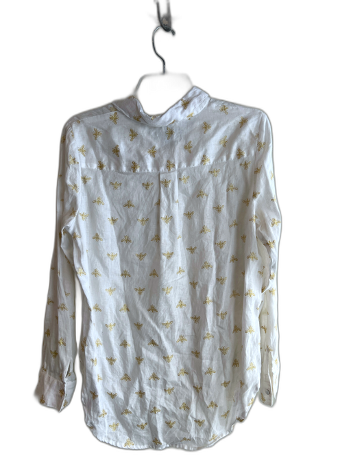 Magaschoni Size M White & Gold Linen Long Sleeve Gold bee print Collar Top White & Gold / M