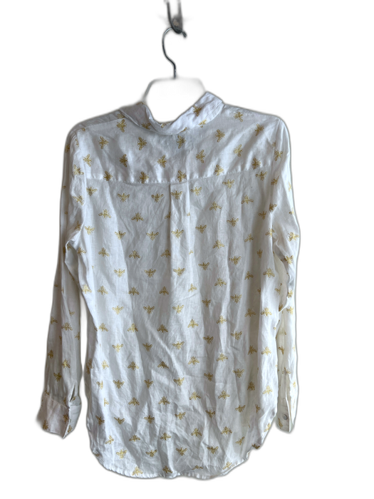 Magaschoni Size M White & Gold Linen Long Sleeve Gold bee print Collar Top White & Gold / M