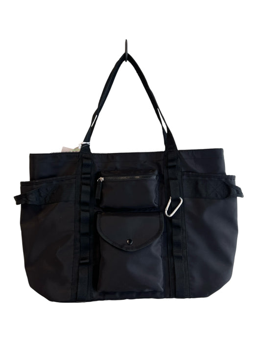Tommy Bahama Black Leather Upper Cargo Pockets Square Travel Bag Tote Bag Black / L