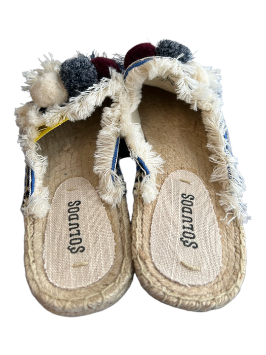 Soludos Shoe Size 8 Blue & Multi Canvas Toe cap Pom Pom Flat Slide Shoes Blue & Multi / 8