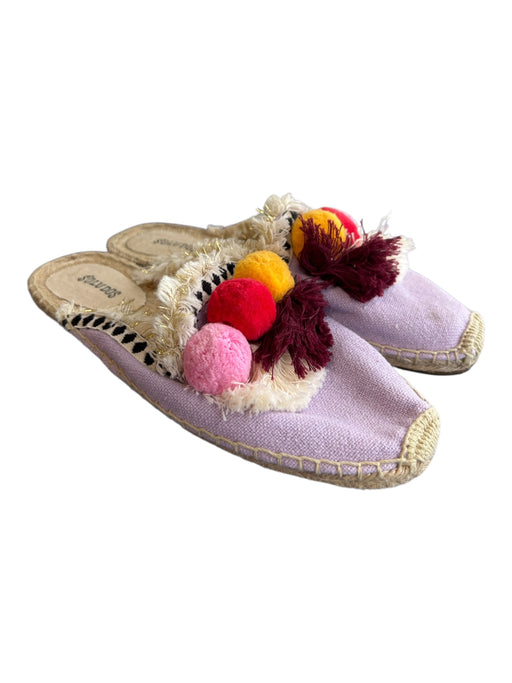 Soludos Shoe Size 8 Lavendar & multi Canvas Toe cap Pom Pom Flat Slide Shoes Lavendar & multi / 8