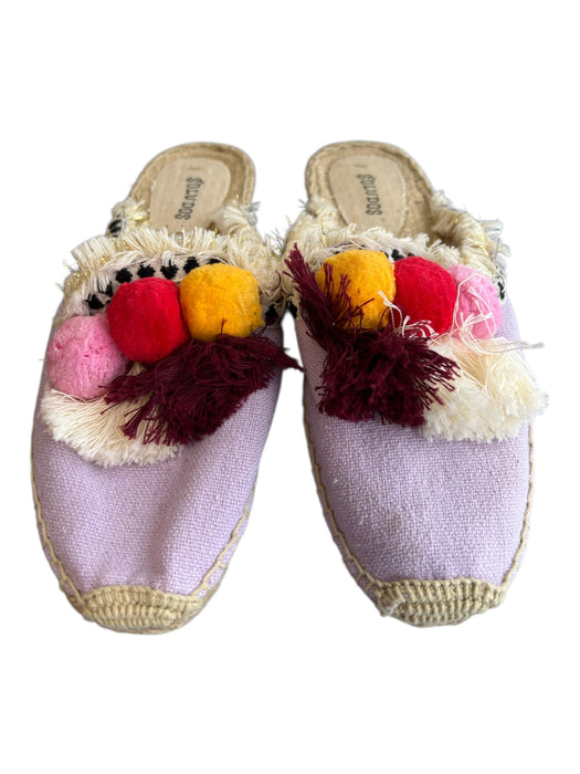 Soludos Shoe Size 8 Lavendar & multi Canvas Toe cap Pom Pom Flat Slide Shoes Lavendar & multi / 8