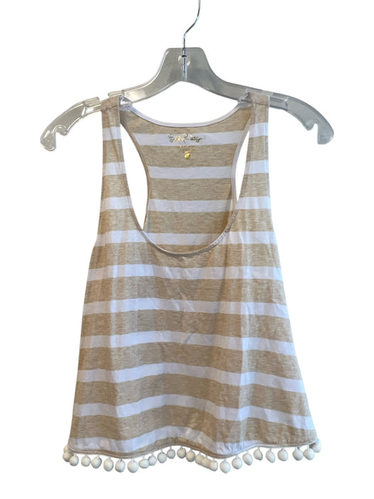 Lilly Pulitzer Size Small Tan & White Cotton Stripe Racerback Pom Pom Top Tan & White / Small