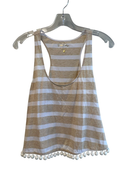 Lilly Pulitzer Size Small Tan & White Cotton Stripe Racerback Pom Pom Top Tan & White / Small