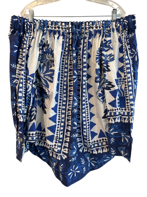Farm Rio Size XS Blue & White Cotton Abstract & Floral Off Shoulder Top Blue & White / XS
