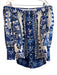 Farm Rio Size XS Blue & White Cotton Abstract & Floral Off Shoulder Top Blue & White / XS