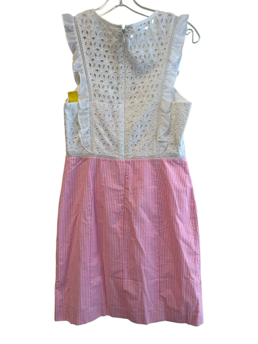 Lilly Pulitzer Size 4 White & Pink Cotton Striped Eyelet Back Zip Dress White & Pink / 4
