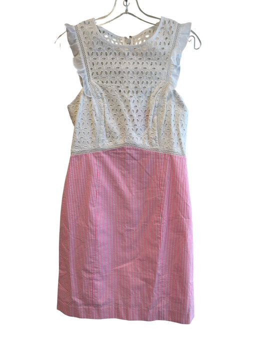 Lilly Pulitzer Size 4 White & Pink Cotton Striped Eyelet Back Zip Dress White & Pink / 4