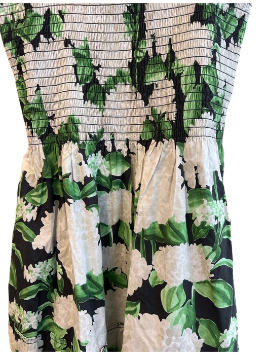 Hill House Size XS White, Green & Black Cotton Floral Stretch Panels Dress White, Green & Black / XS
