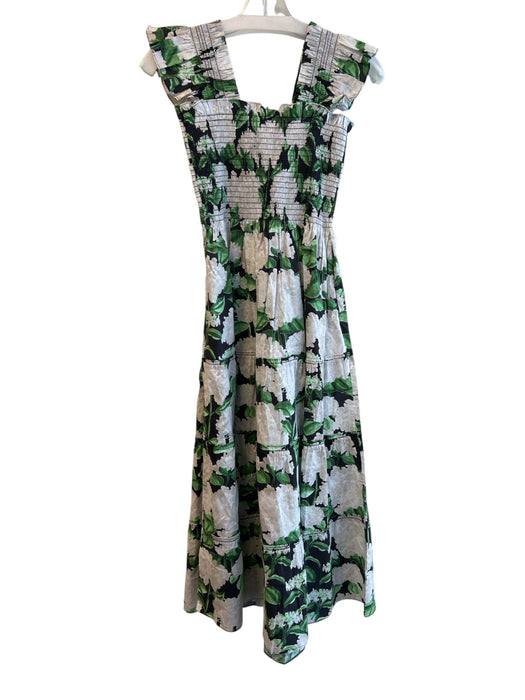 Hill House Size XS White, Green & Black Cotton Floral Stretch Panels Dress White, Green & Black / XS