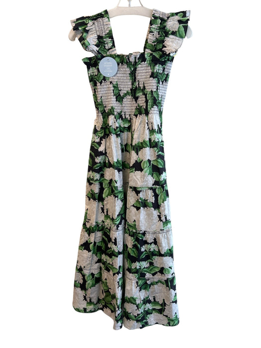 Hill House Size XS White, Green & Black Cotton Floral Stretch Panels Dress White, Green & Black / XS