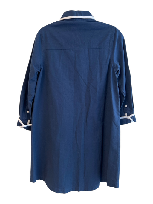 Pomander Place Size XS Navy & white Cotton Ribbon trim Collared Button Up Dress Navy & white / XS