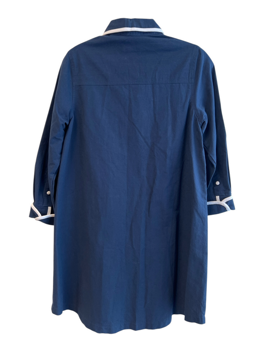 Pomander Place Size XS Navy & white Cotton Ribbon trim Collared Button Up Dress Navy & white / XS