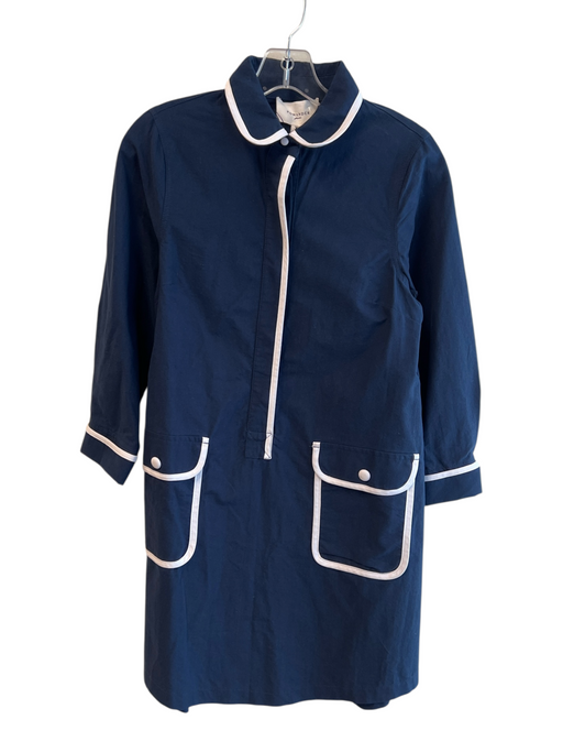 Pomander Place Size XS Navy & white Cotton Ribbon trim Collared Button Up Dress Navy & white / XS