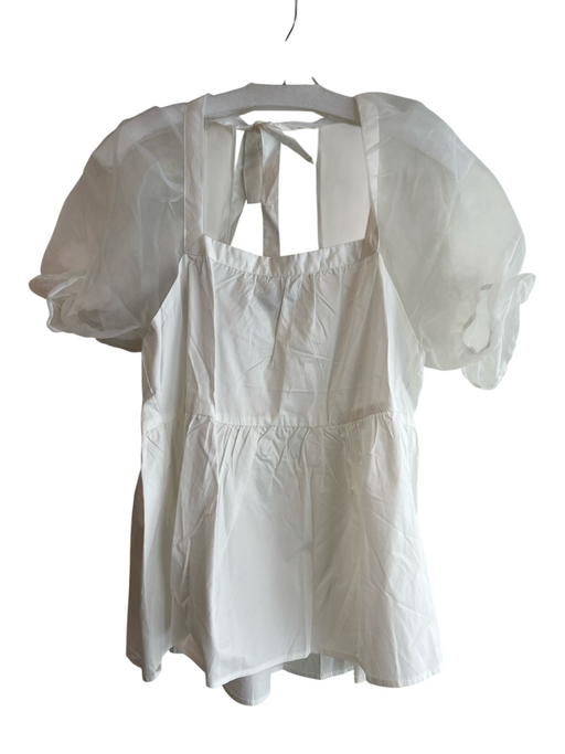 Pomander Place Size S White Cotton & Polyester Square Neck Short Puff Sleeve Top White / S