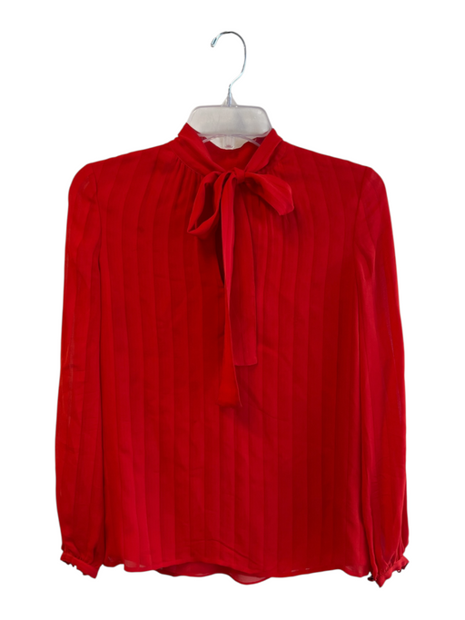 Tory Burch Size 0 Red Silk Tie V Neck Long Sleeve Stripe Top Red / 0