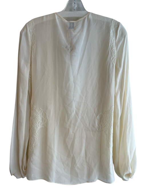 Haute Hippie Size S Ivory Silk V Neck Wrap Lace Detail Long Sleeve Top Ivory / S