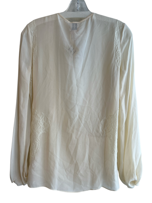 Haute Hippie Size S Ivory Silk V Neck Wrap Lace Detail Long Sleeve Top Ivory / S